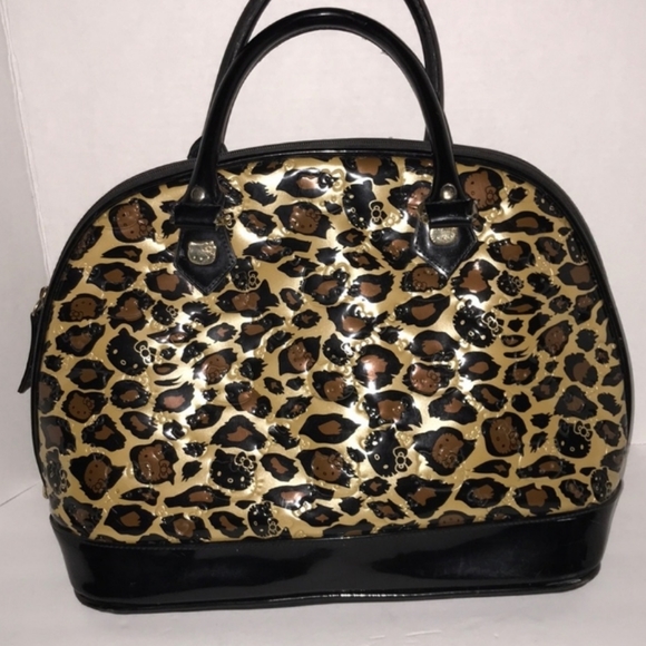 Loungefly Hello Kitty Cheetah Print Patent Leather Large Bowler Bag Purse - Picture 9 of 16